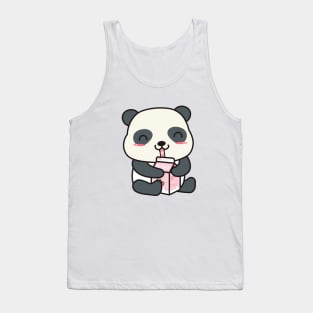 Kawaii Panda Enjoying Strawberry Milk Tank Top